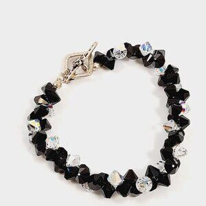 Vintage 925 Silver & Faceted Aurora Borealis Glass Beaded Toggle Bracelet